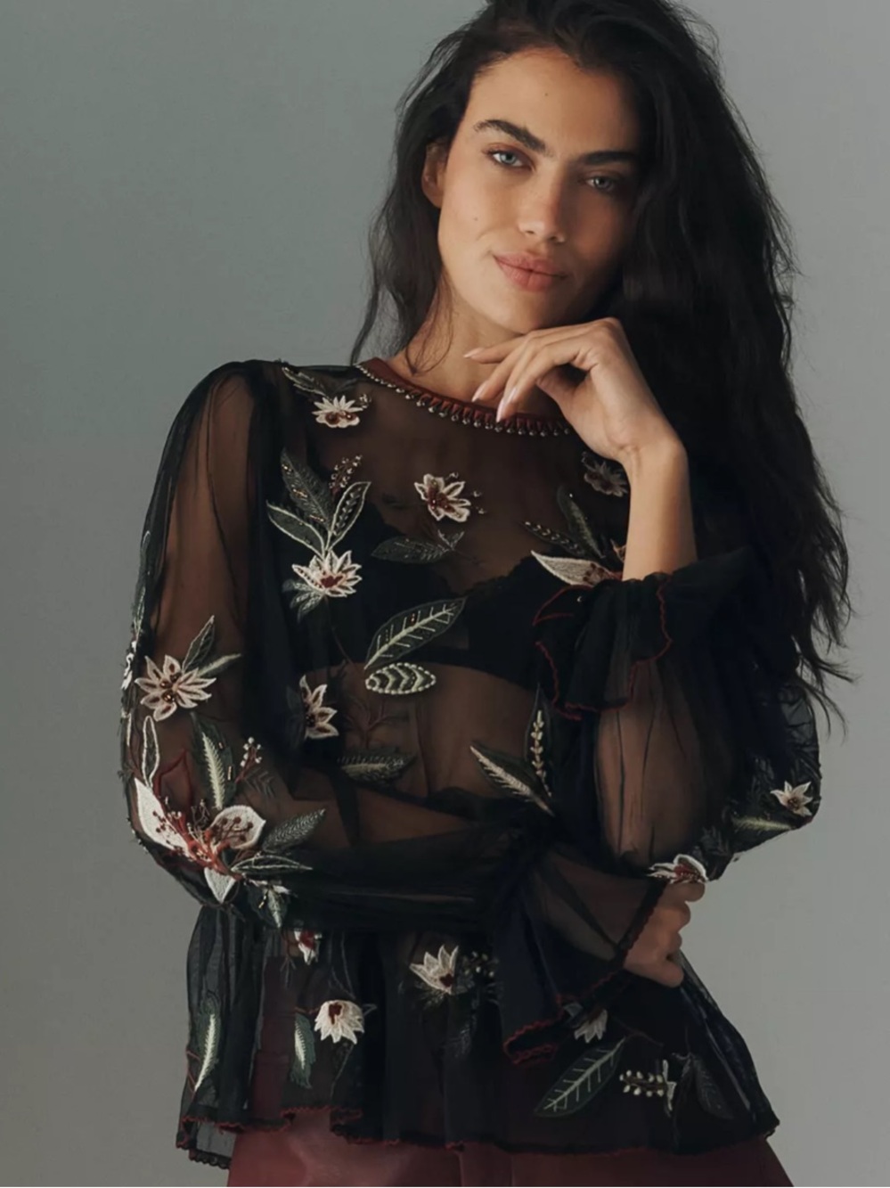 By Anthropologie Long-Sleeve Mesh Babydoll Top sz.XS- BNWT